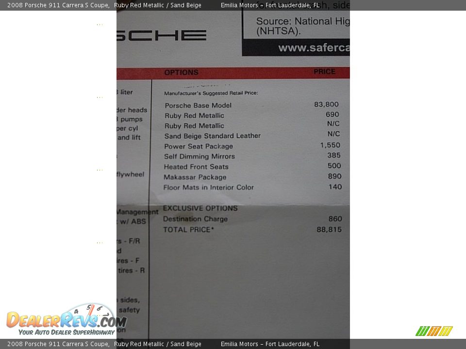 2008 Porsche 911 Carrera S Coupe Window Sticker Photo #61
