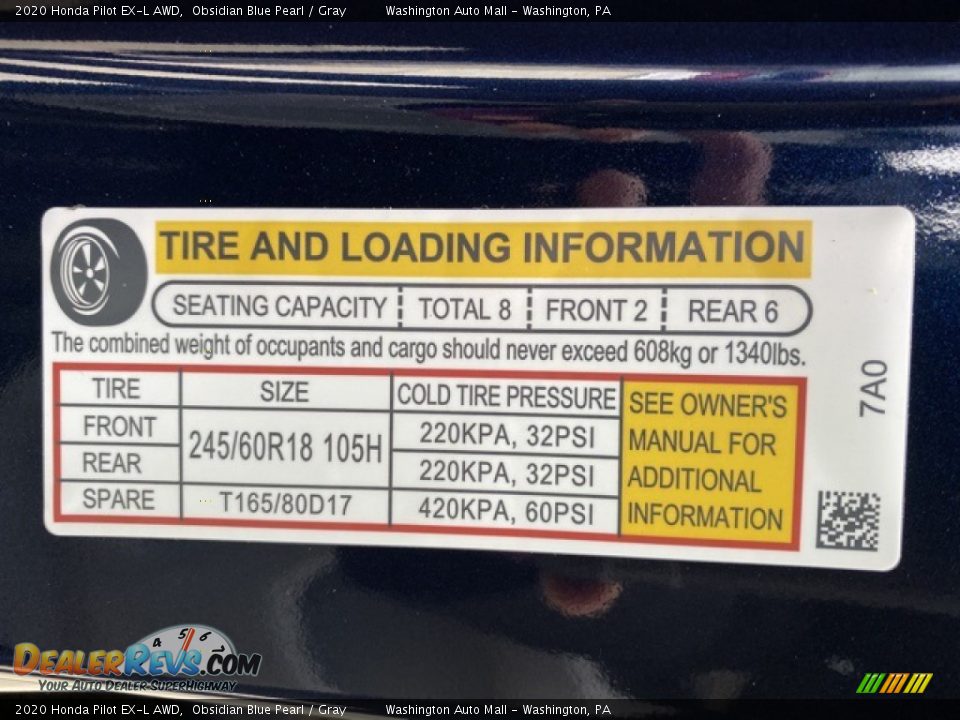 2020 Honda Pilot EX-L AWD Obsidian Blue Pearl / Gray Photo #8