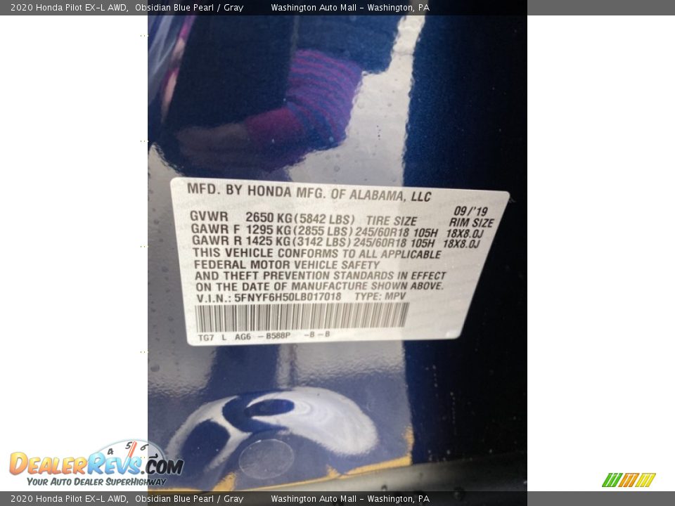 2020 Honda Pilot EX-L AWD Obsidian Blue Pearl / Gray Photo #9