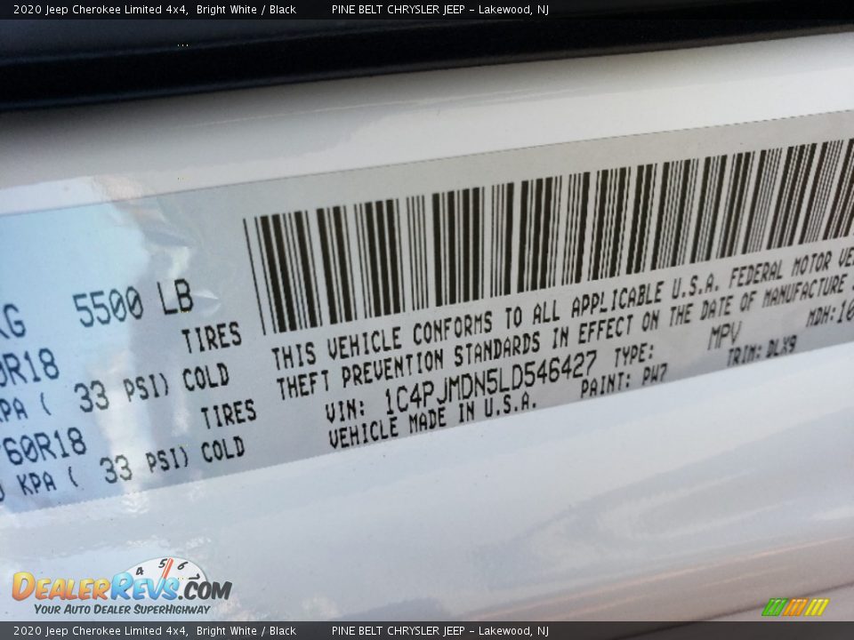 2020 Jeep Cherokee Limited 4x4 Bright White / Black Photo #9