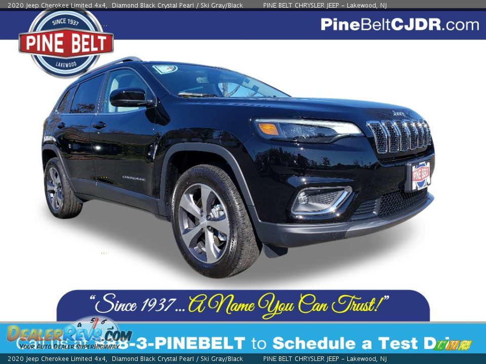 2020 Jeep Cherokee Limited 4x4 Diamond Black Crystal Pearl / Ski Gray/Black Photo #1