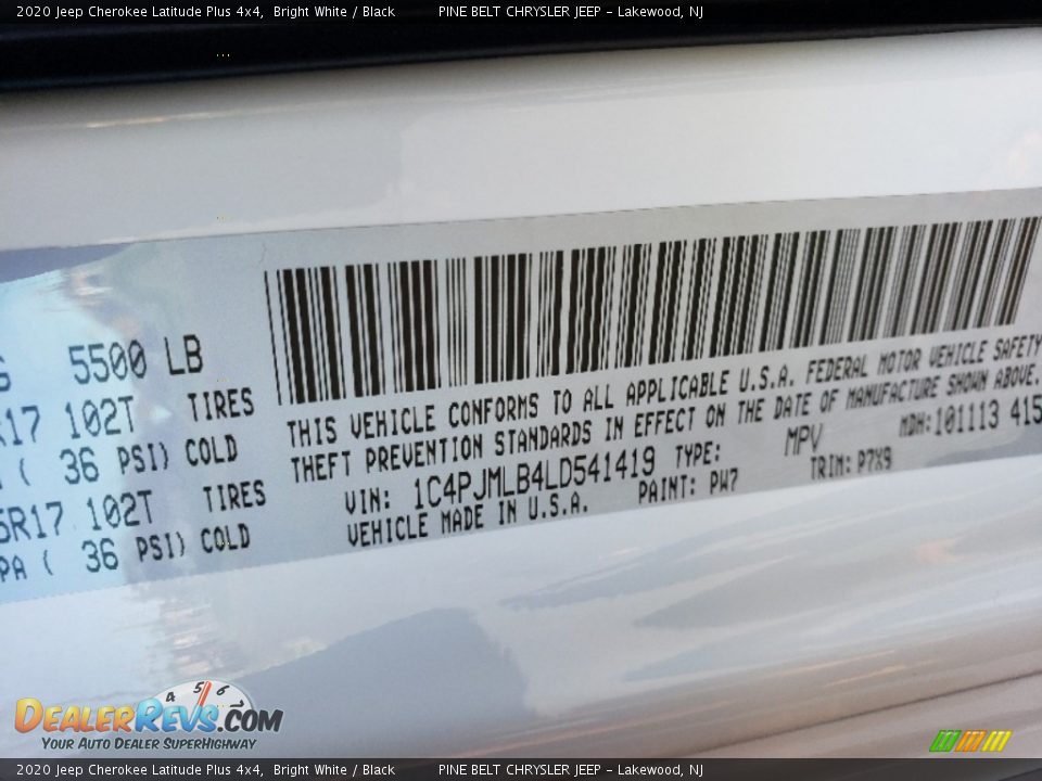 2020 Jeep Cherokee Latitude Plus 4x4 Bright White / Black Photo #9