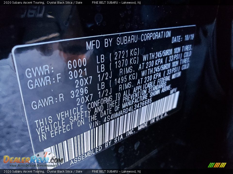 2020 Subaru Ascent Touring Crystal Black Silica / Slate Photo #9