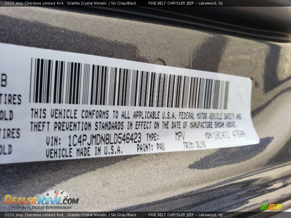 2020 Jeep Cherokee Limited 4x4 Granite Crystal Metallic / Ski Gray/Black Photo #10