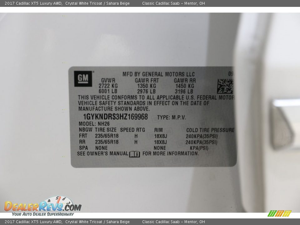 2017 Cadillac XT5 Luxury AWD Crystal White Tricoat / Sahara Beige Photo #25