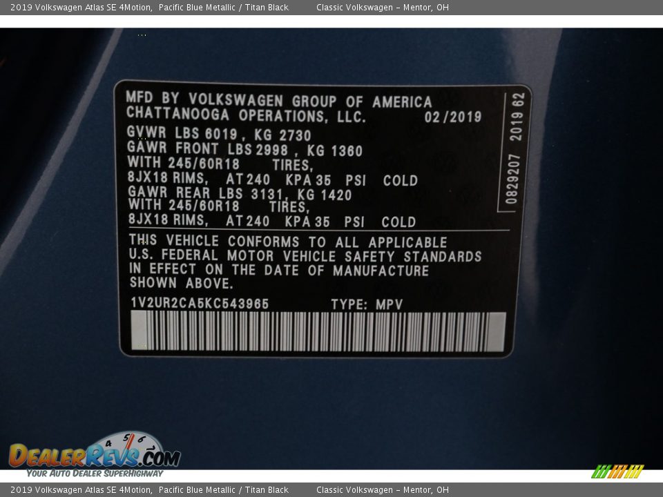 2019 Volkswagen Atlas SE 4Motion Pacific Blue Metallic / Titan Black Photo #26