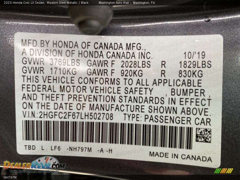 Honda Color Code NH797M Modern Steel Metallic