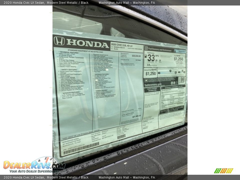 2020 Honda Civic LX Sedan Modern Steel Metallic / Black Photo #15