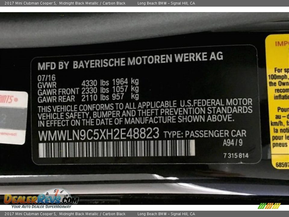 2017 Mini Clubman Cooper S Midnight Black Metallic / Carbon Black Photo #18
