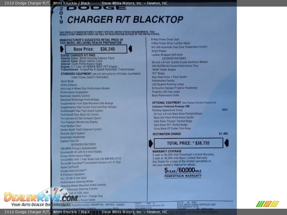 2019 Dodge Charger R/T White Knuckle / Black Photo #35
