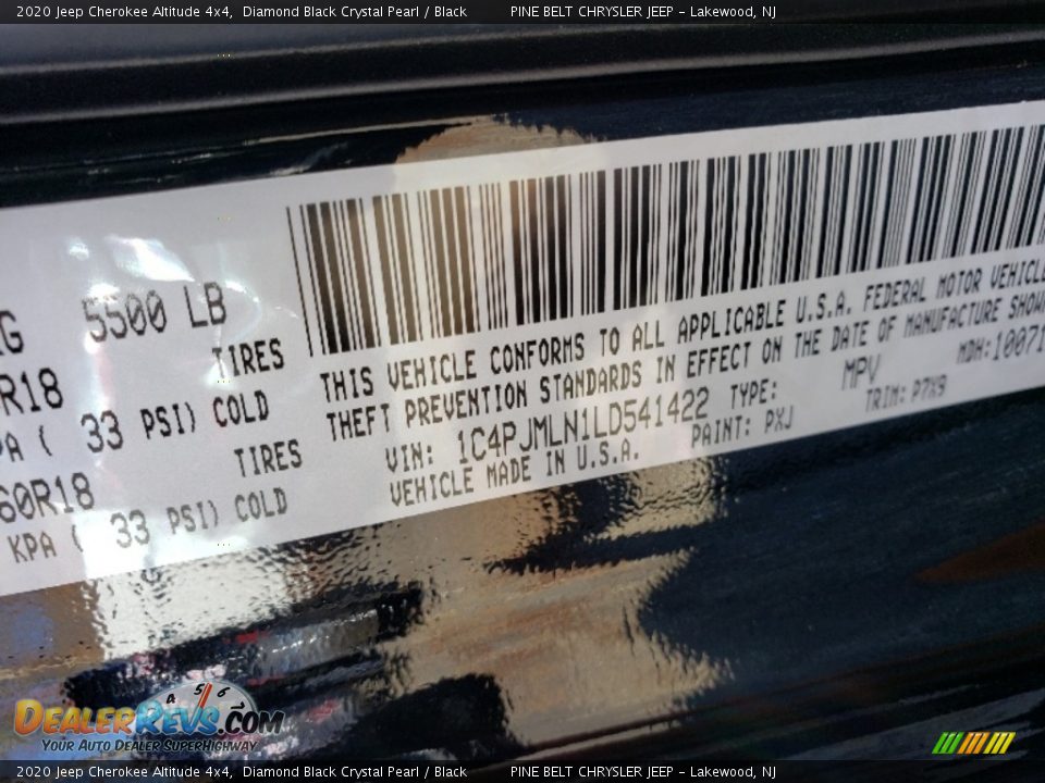 2020 Jeep Cherokee Altitude 4x4 Diamond Black Crystal Pearl / Black Photo #9
