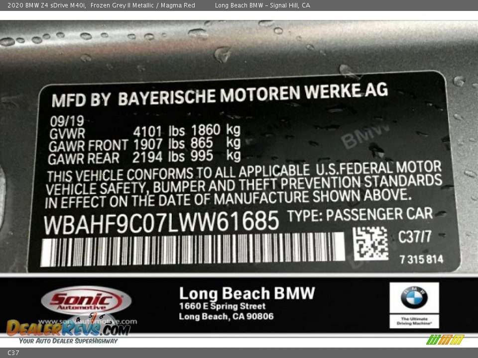BMW Color Code C37 Frozen Grey II Metallic