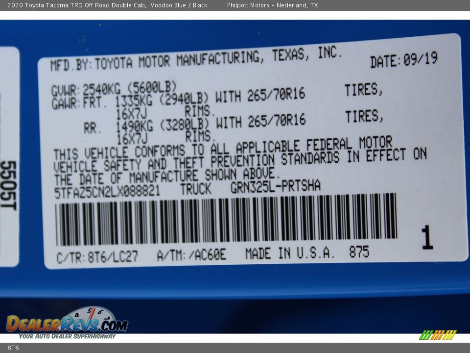 Toyota Color Code 8T6 Voodoo Blue