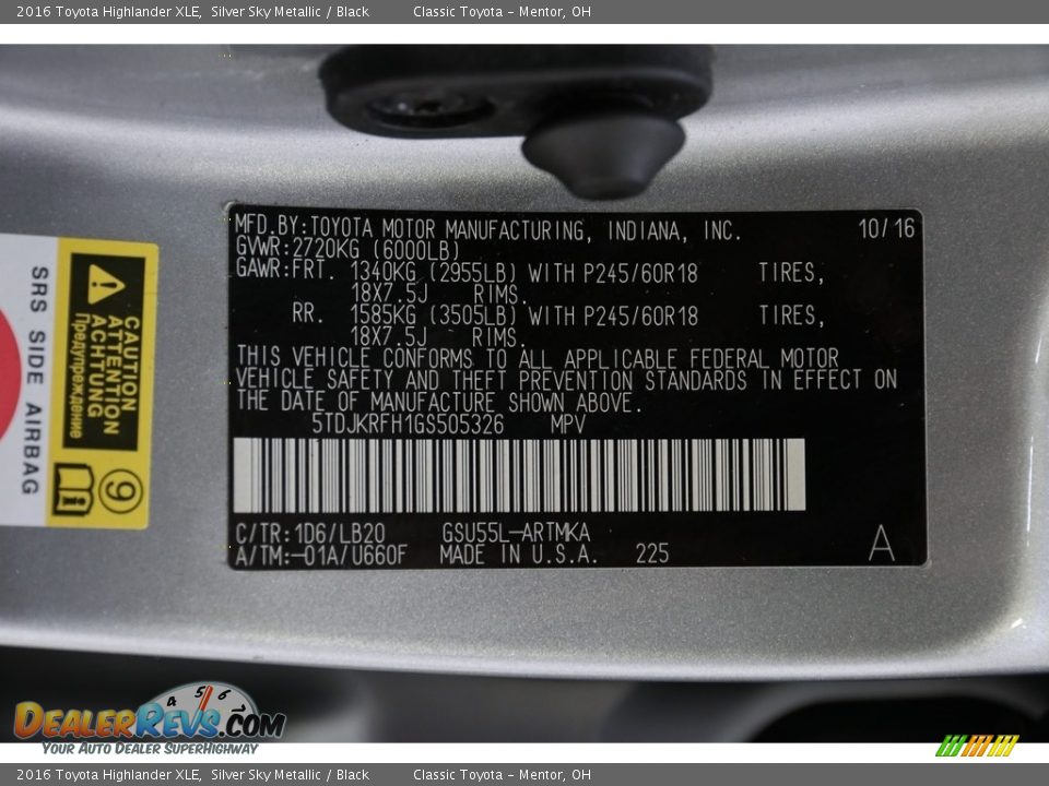 2016 Toyota Highlander XLE Silver Sky Metallic / Black Photo #24