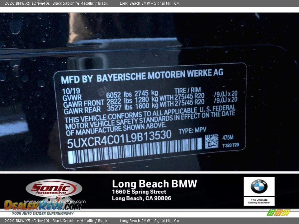 2020 BMW X5 sDrive40i Black Sapphire Metallic / Black Photo #11