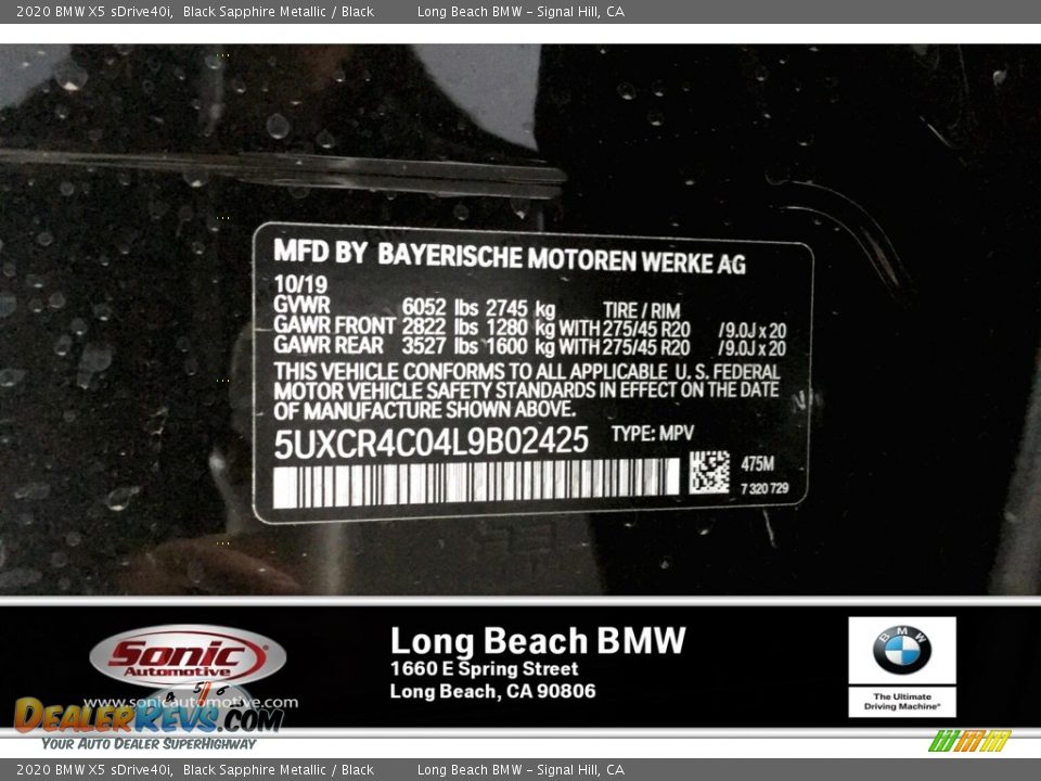 2020 BMW X5 sDrive40i Black Sapphire Metallic / Black Photo #11