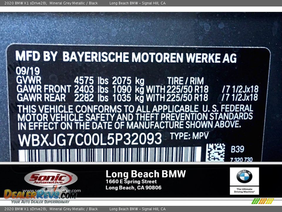 2020 BMW X1 sDrive28i Mineral Grey Metallic / Black Photo #11
