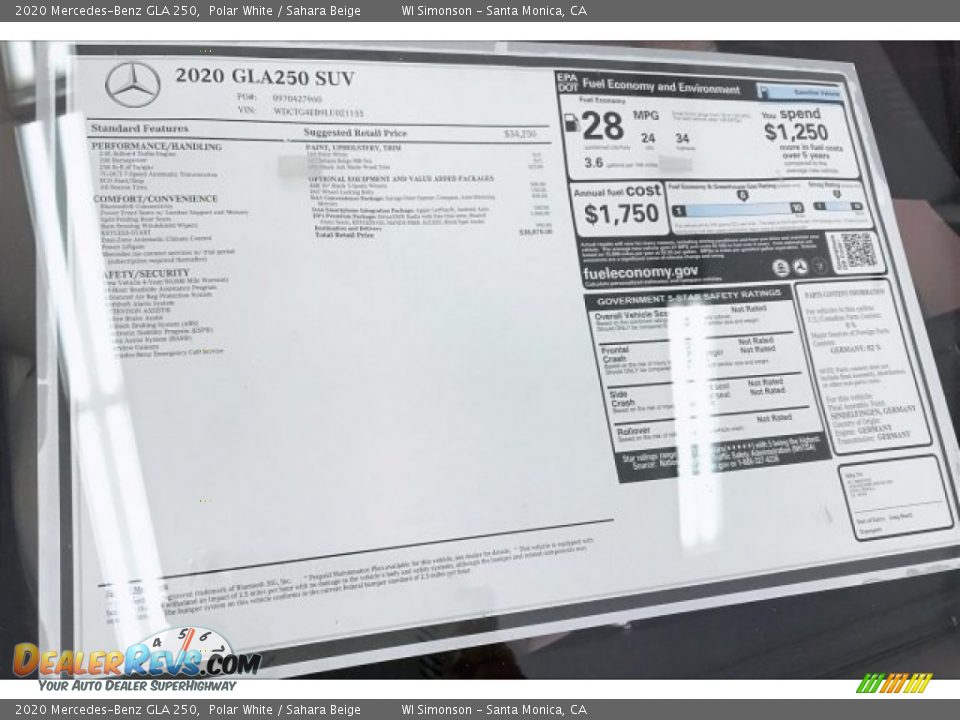 2020 Mercedes-Benz GLA 250 Polar White / Sahara Beige Photo #10