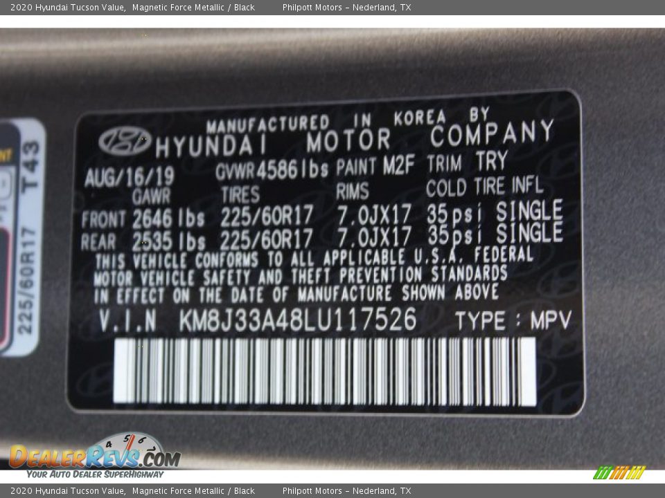 2020 Hyundai Tucson Value Magnetic Force Metallic / Black Photo #20