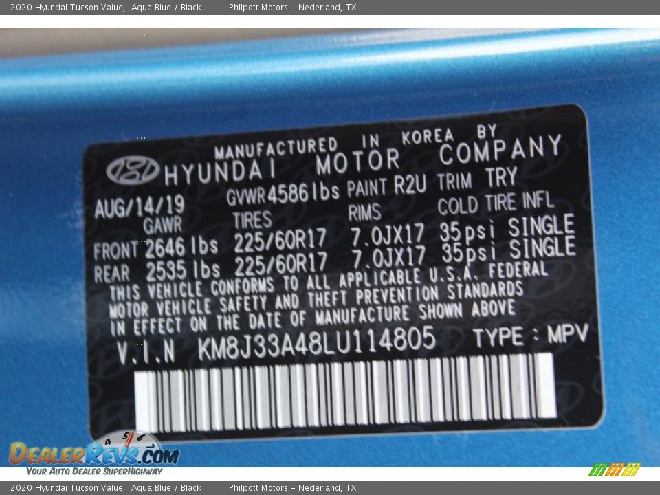 2020 Hyundai Tucson Value Aqua Blue / Black Photo #20