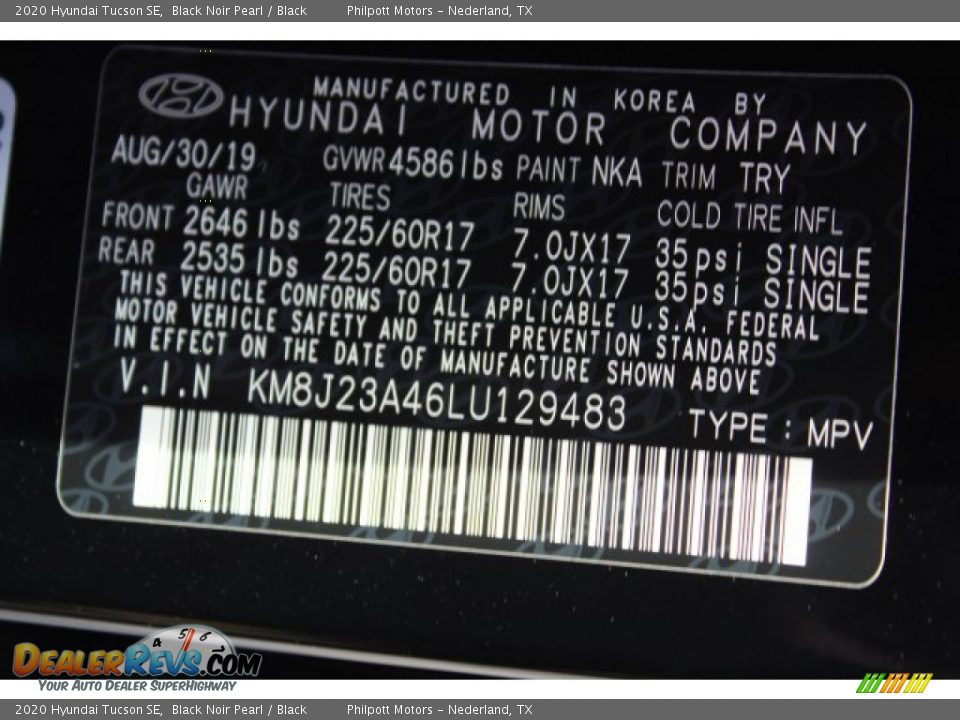 2020 Hyundai Tucson SE Black Noir Pearl / Black Photo #24