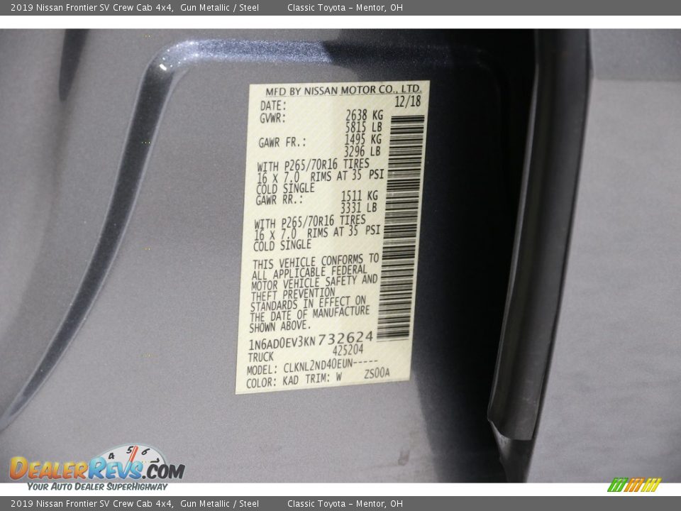 2019 Nissan Frontier SV Crew Cab 4x4 Gun Metallic / Steel Photo #20