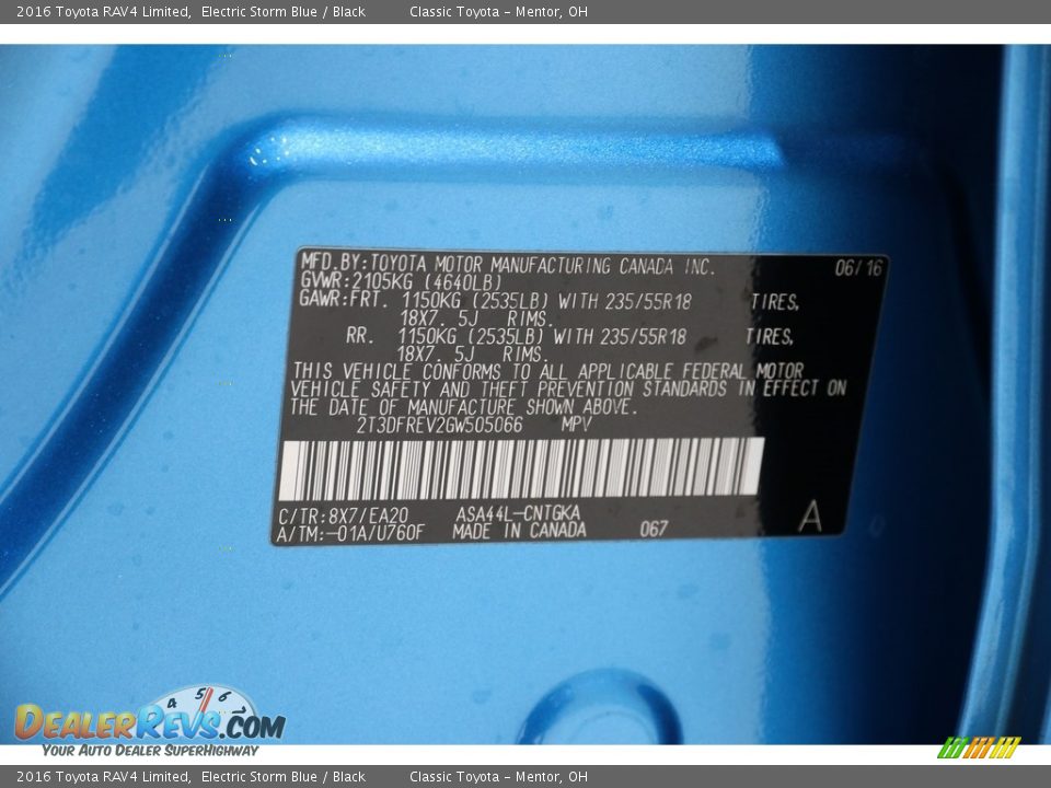 2016 Toyota RAV4 Limited Electric Storm Blue / Black Photo #20