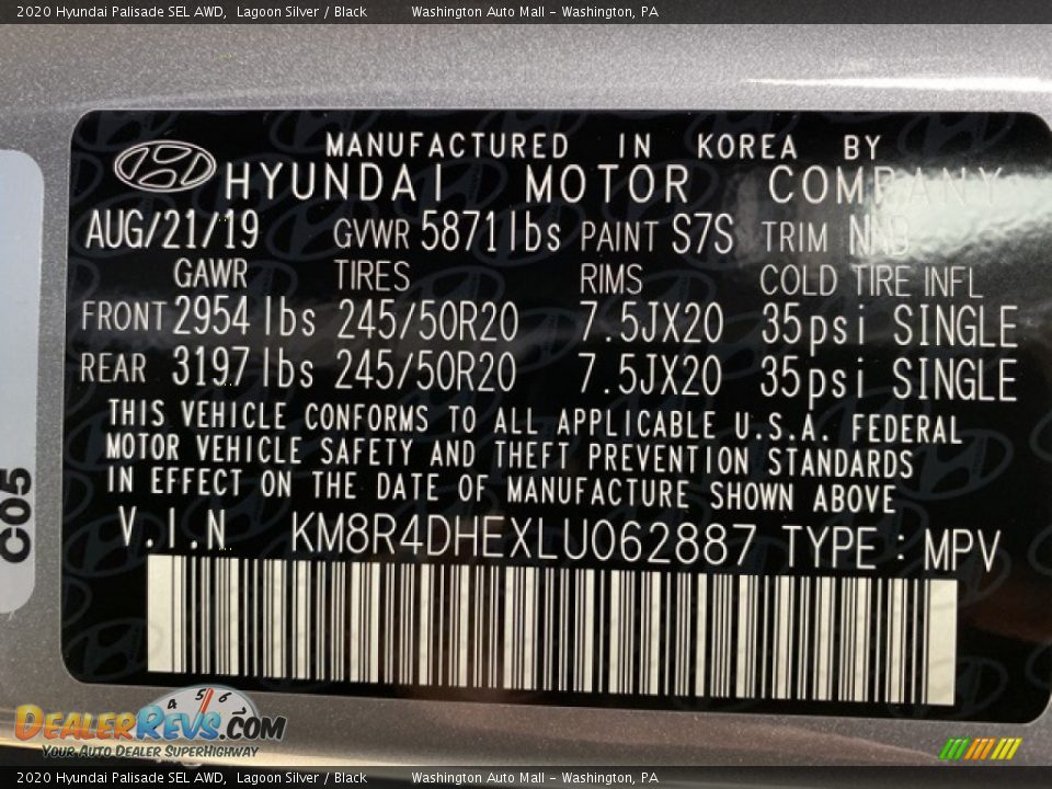 2020 Hyundai Palisade SEL AWD Lagoon Silver / Black Photo #10