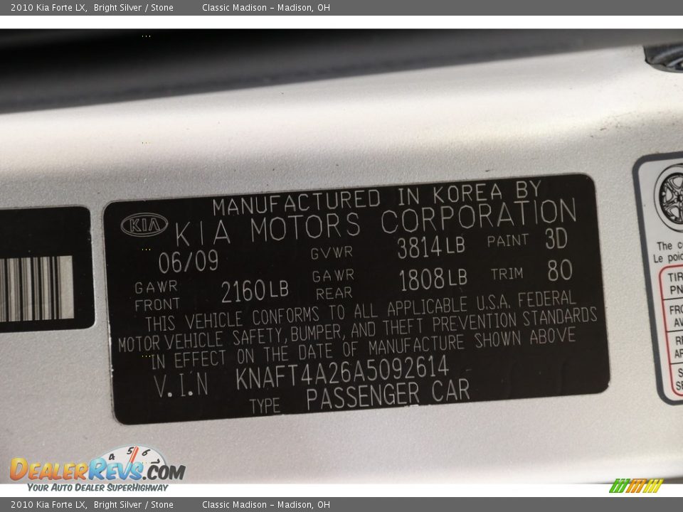 2010 Kia Forte LX Bright Silver / Stone Photo #20