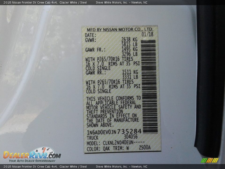 2018 Nissan Frontier SV Crew Cab 4x4 Glacier White / Steel Photo #29