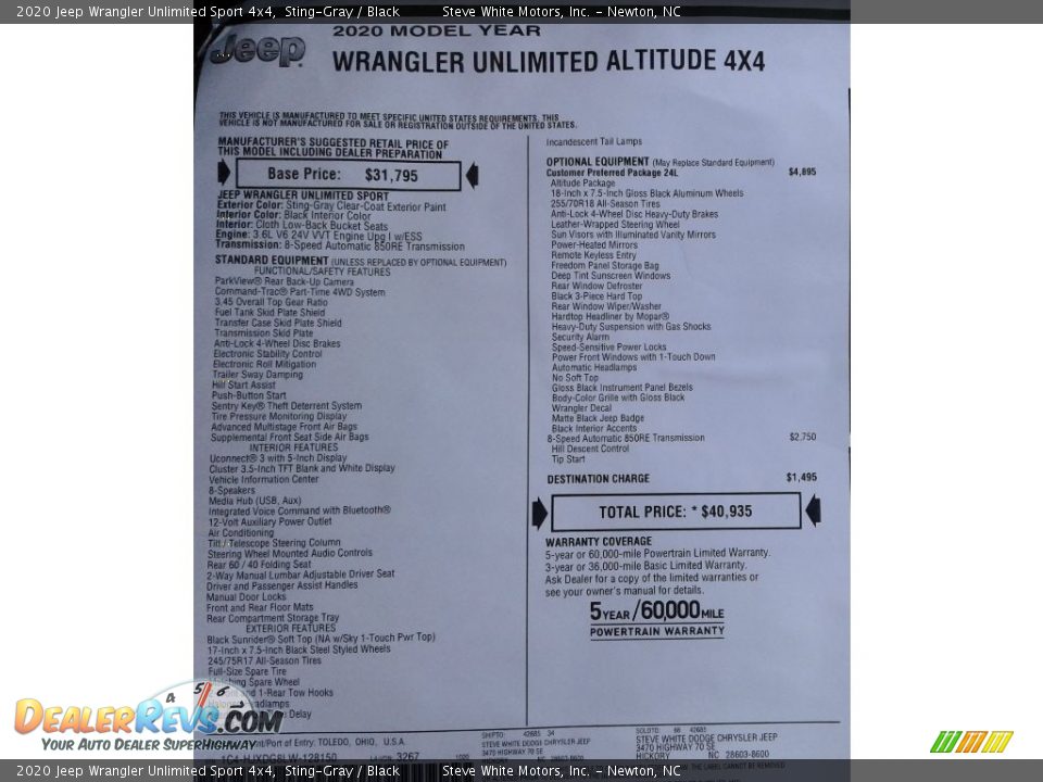 2020 Jeep Wrangler Unlimited Sport 4x4 Sting-Gray / Black Photo #27