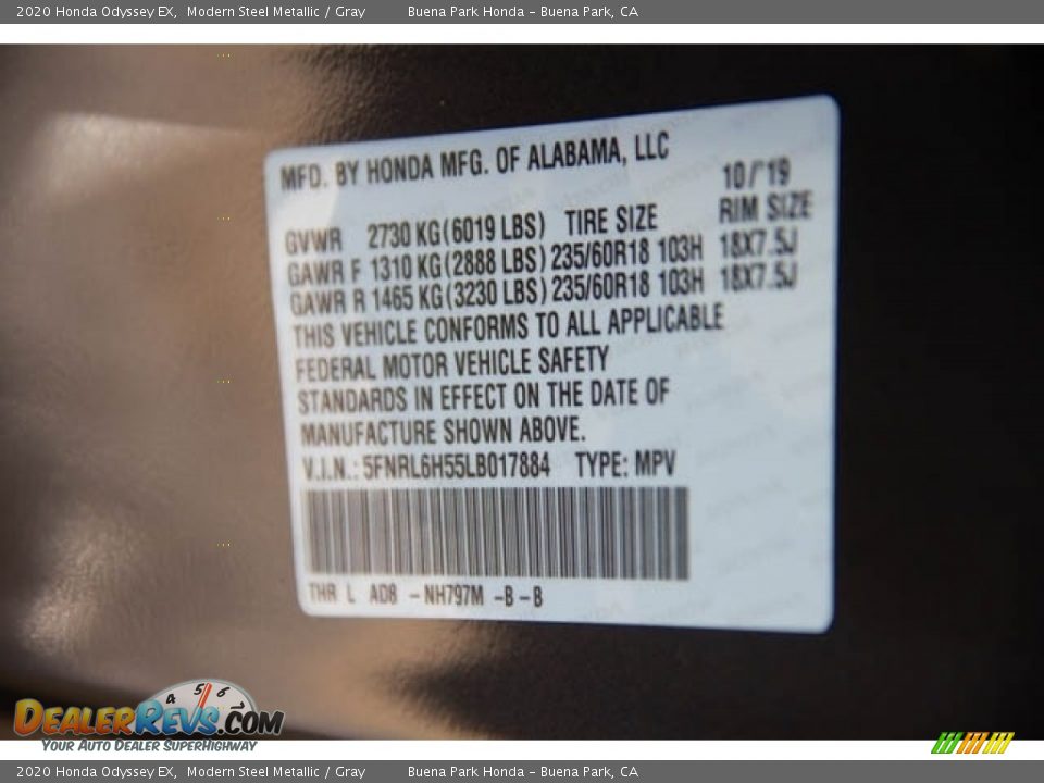 2020 Honda Odyssey EX Modern Steel Metallic / Gray Photo #18