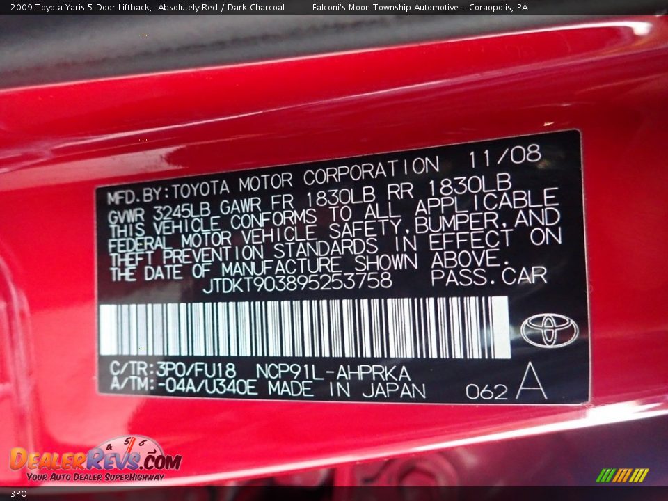 Toyota Color Code 3PO Absolutely Red