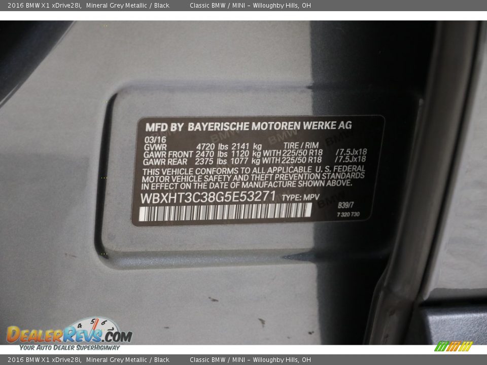 2016 BMW X1 xDrive28i Mineral Grey Metallic / Black Photo #21