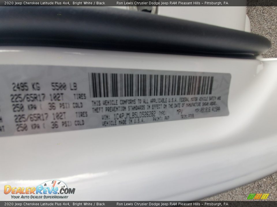 2020 Jeep Cherokee Latitude Plus 4x4 Bright White / Black Photo #15