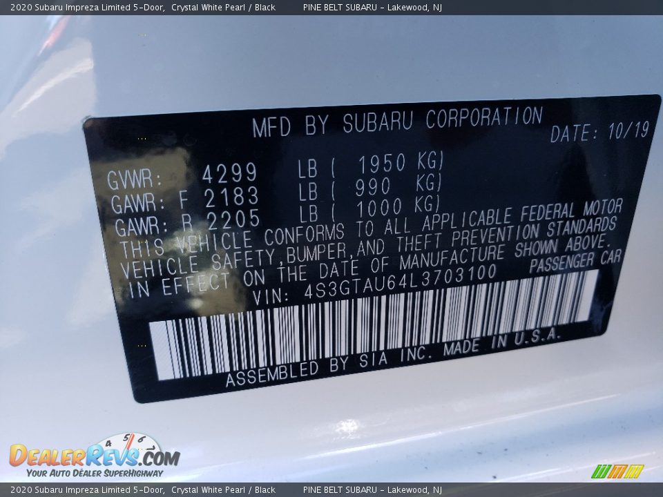 2020 Subaru Impreza Limited 5-Door Crystal White Pearl / Black Photo #7
