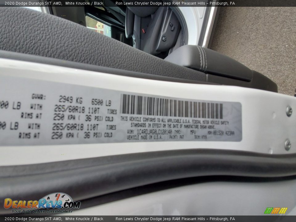 2020 Dodge Durango SXT AWD White Knuckle / Black Photo #15