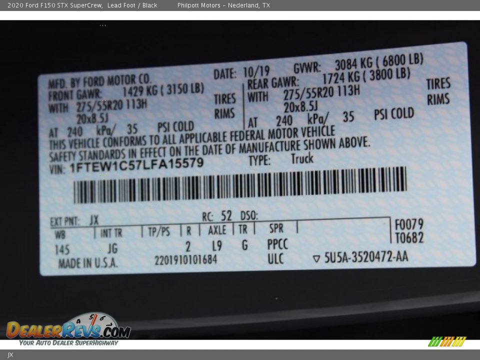 Ford Color Code JX Lead Foot