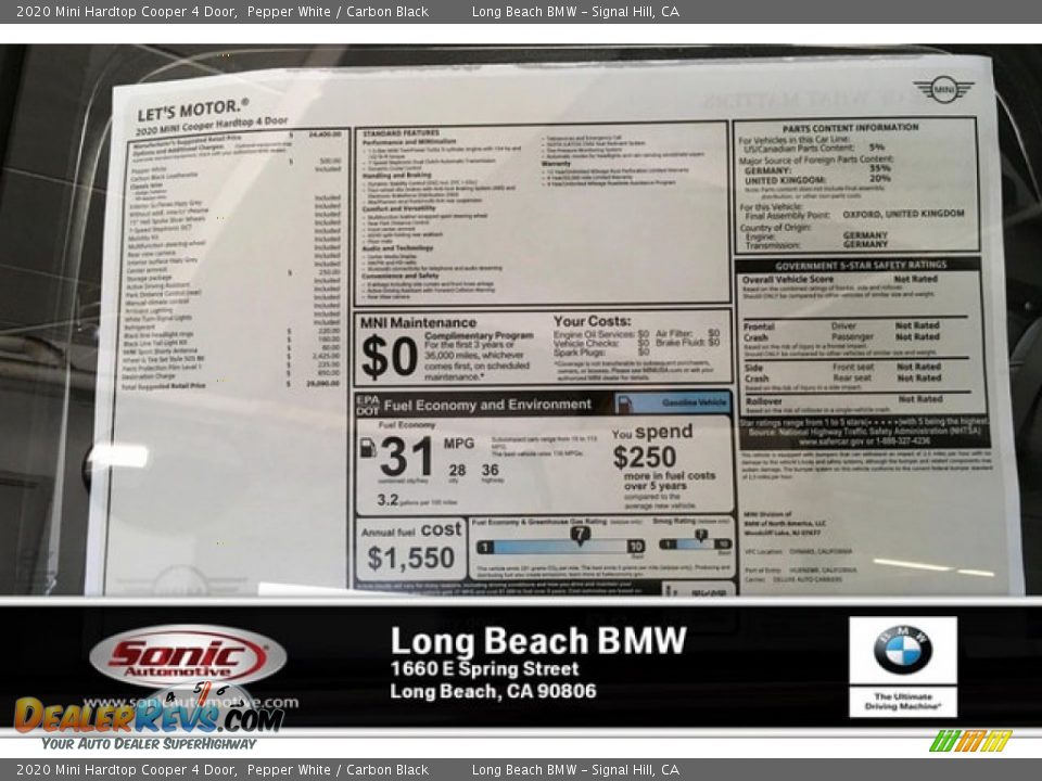 2020 Mini Hardtop Cooper 4 Door Pepper White / Carbon Black Photo #10