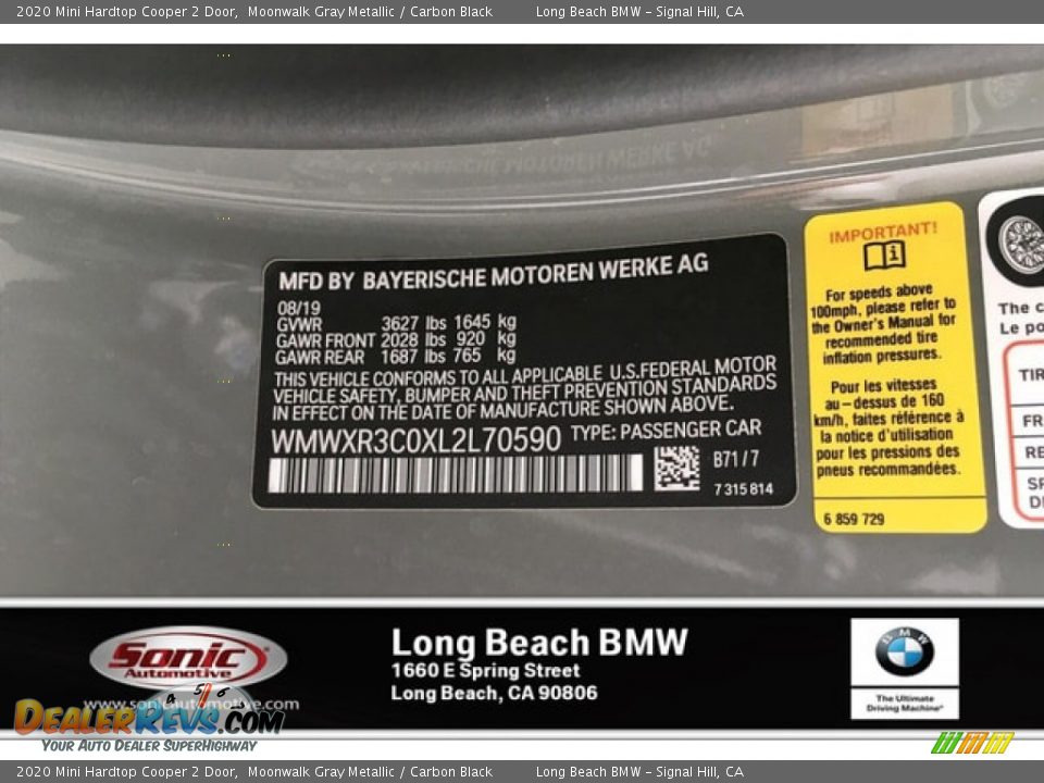 2020 Mini Hardtop Cooper 2 Door Moonwalk Gray Metallic / Carbon Black Photo #11