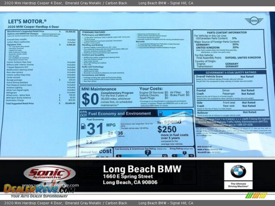 2020 Mini Hardtop Cooper 4 Door Emerald Gray Metallic / Carbon Black Photo #10