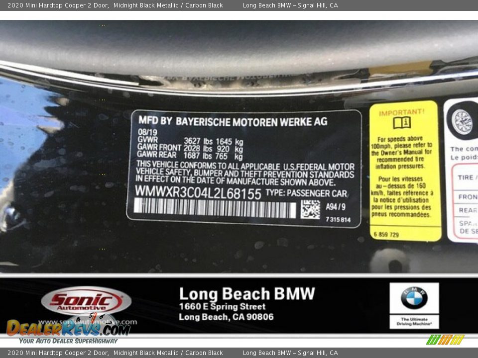 2020 Mini Hardtop Cooper 2 Door Midnight Black Metallic / Carbon Black Photo #10