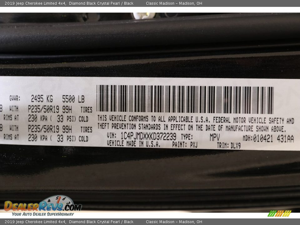 2019 Jeep Cherokee Limited 4x4 Diamond Black Crystal Pearl / Black Photo #25