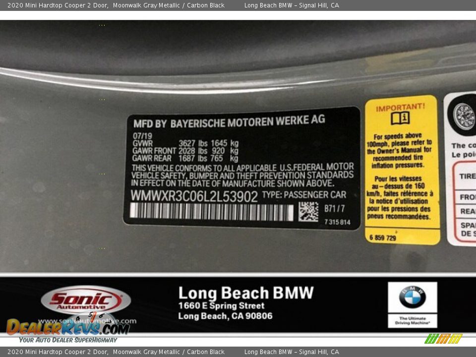 2020 Mini Hardtop Cooper 2 Door Moonwalk Gray Metallic / Carbon Black Photo #11