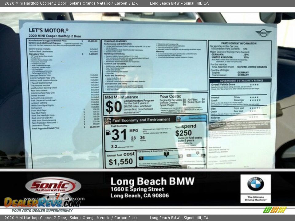 2020 Mini Hardtop Cooper 2 Door Solaris Orange Metallic / Carbon Black Photo #10