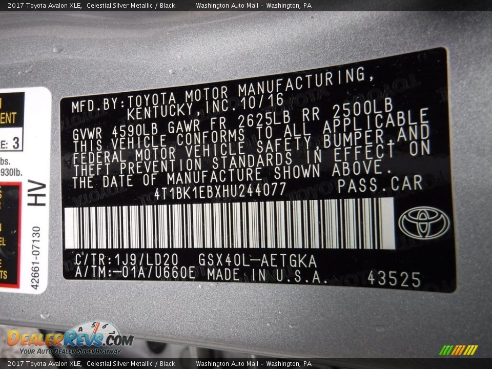 2017 Toyota Avalon XLE Celestial Silver Metallic / Black Photo #26