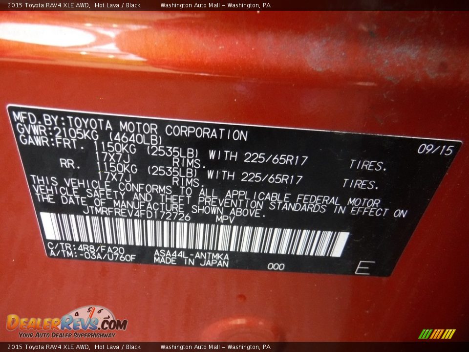 2015 Toyota RAV4 XLE AWD Hot Lava / Black Photo #26