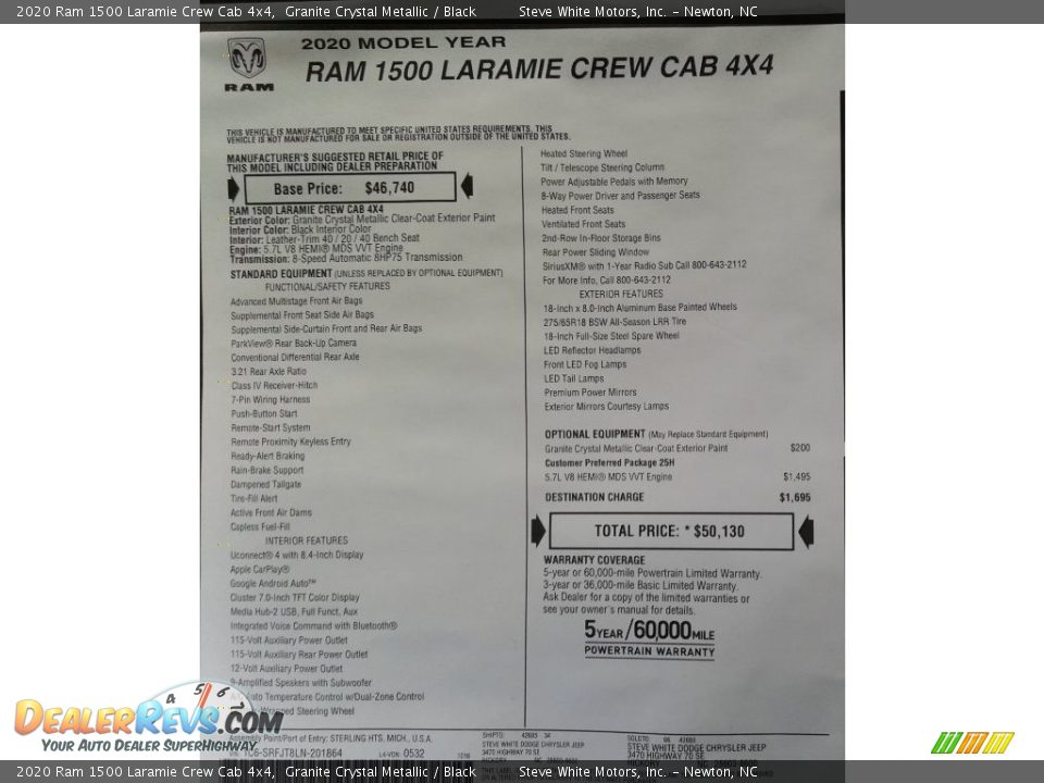 2020 Ram 1500 Laramie Crew Cab 4x4 Granite Crystal Metallic / Black Photo #35