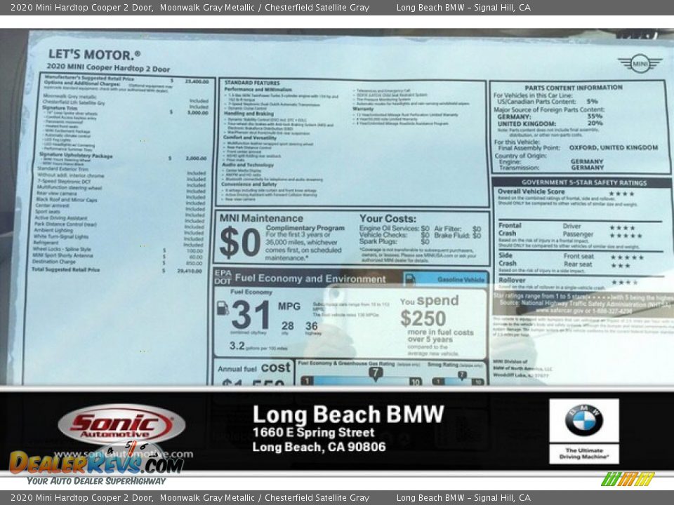 2020 Mini Hardtop Cooper 2 Door Moonwalk Gray Metallic / Chesterfield Satellite Gray Photo #10