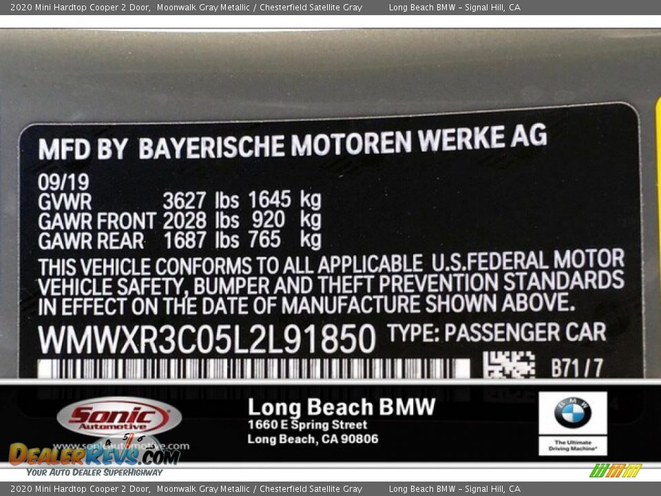 2020 Mini Hardtop Cooper 2 Door Moonwalk Gray Metallic / Chesterfield Satellite Gray Photo #11